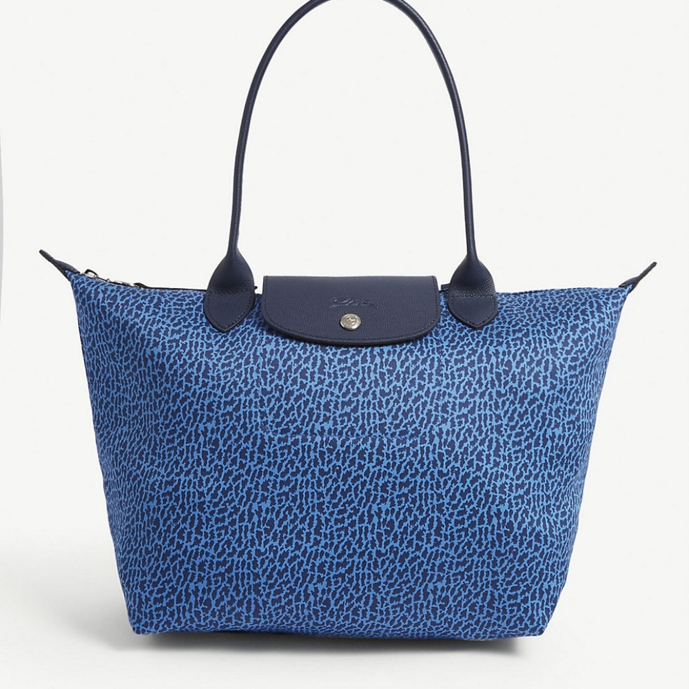 Longchamp Le Pliage panthere small shoulder bag blue leopard cotton